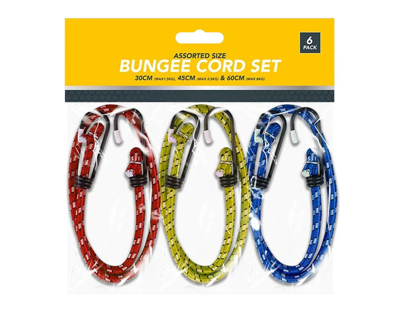 6 Piece Bungee Cord Set Heavy Duty Elastic Tie Down Straps Assorted Sizes Hook