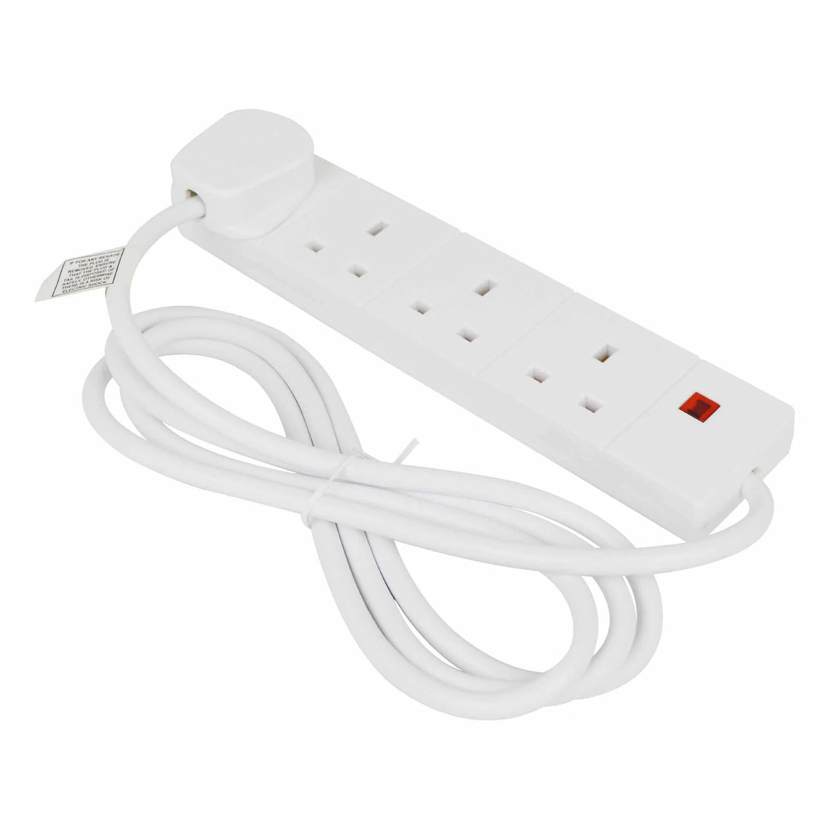 1m, 2m & 5m 4 Way Extension Lead Socket Gang Cable White Mains Power Plug
