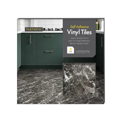 5 x Dark Marble Self Adhesive Vinyl Floor Tiles Peel & Stick Kitchen Bathroom