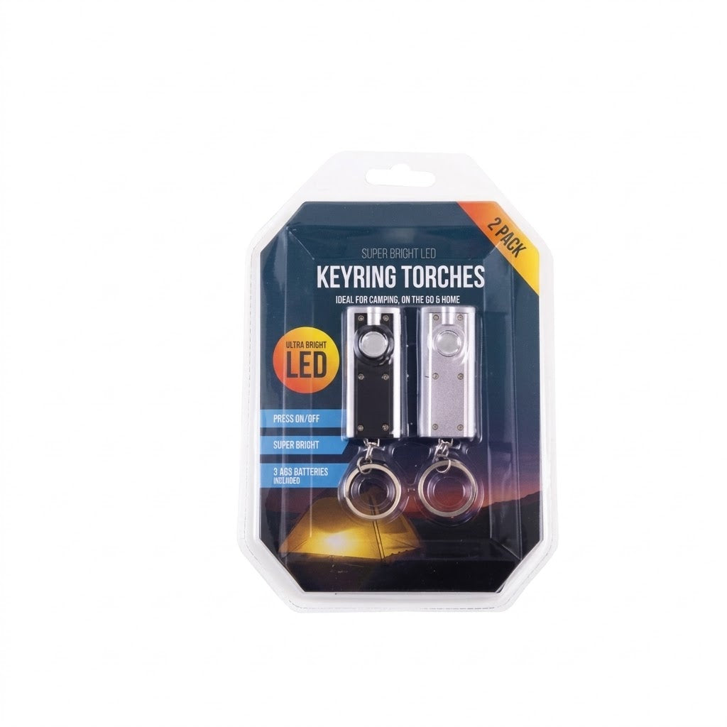 2 x Pack Super Bright LED Keyring Torch Pocket Flashlight Compact Keyring Light