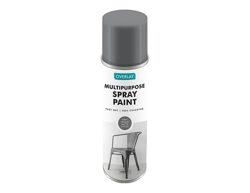 Grey Primer Spray Paint 400ml Matte Finish Fast Drying Metal Wood Brick DIY Undercoat
