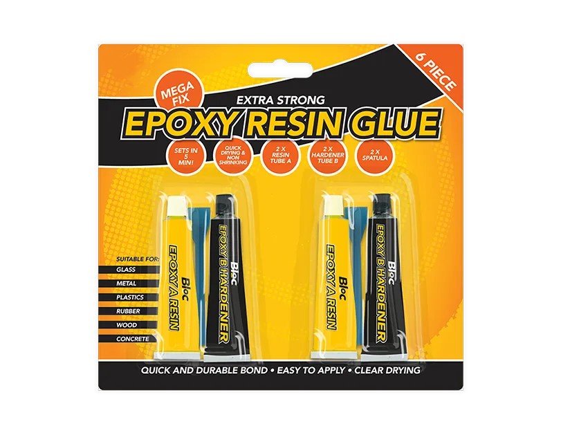 Epoxy Glue 6 Pc Set 5 Min Rapid Clear Resin & Hardener Heavy Duty Metal Wood Glass