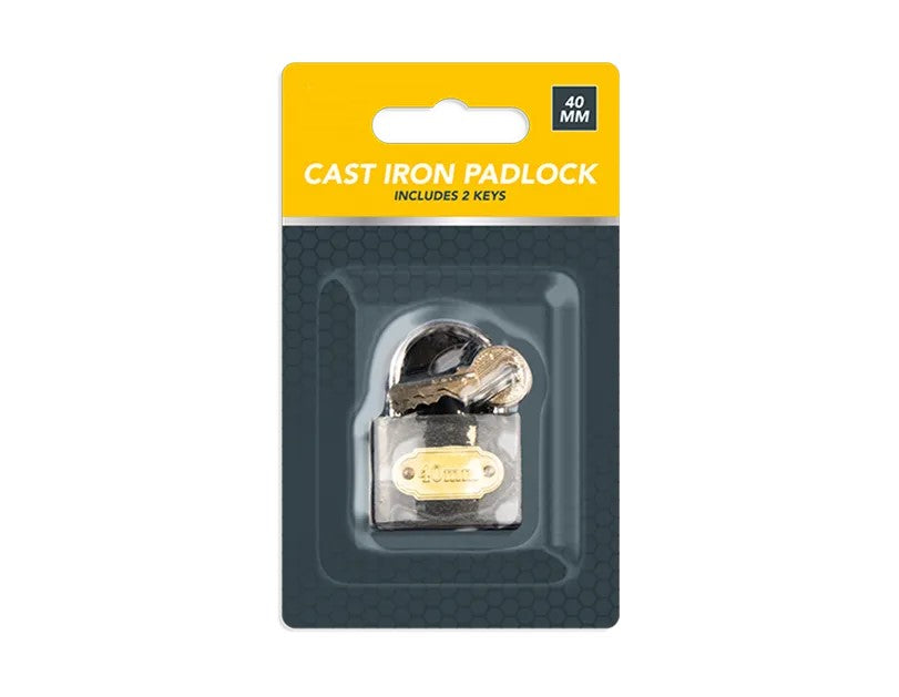 40mm Cast Iron Padlock Heavy Duty Security Lock With 2 Keys Shed Gate Locker Tool