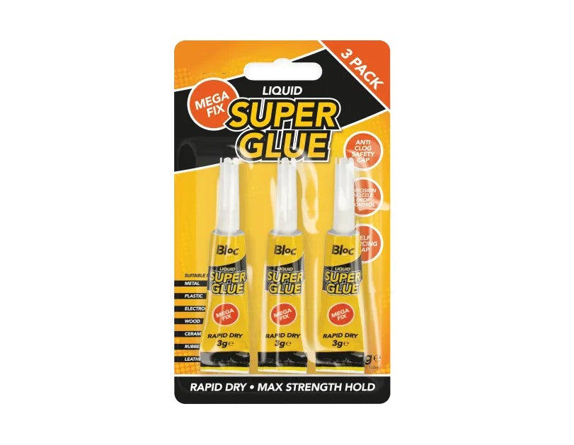 Super Glue 3 Pack 3g Tubes Strong Bond Instant Extra Fast Drying Wood Metal Plastic
