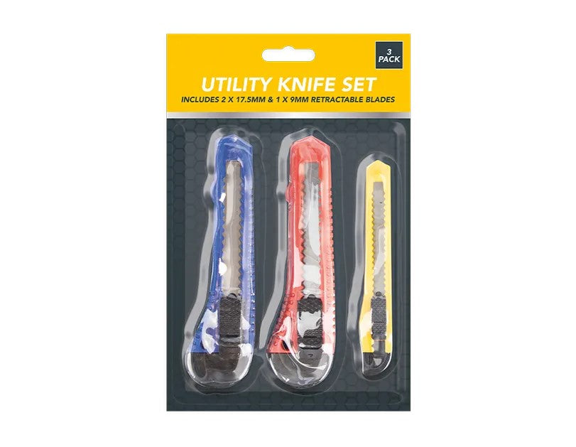 3 Pc Utility Knife Set Snap Off Retractable Box Cutter Blades Heavy Duty Craft