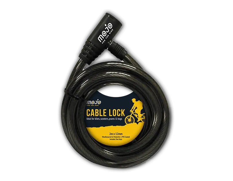 Heavy Duty Cable Bike Lock 2m x 12mm Long Bicycle Scooter Pram Bag Steel + 2 Key