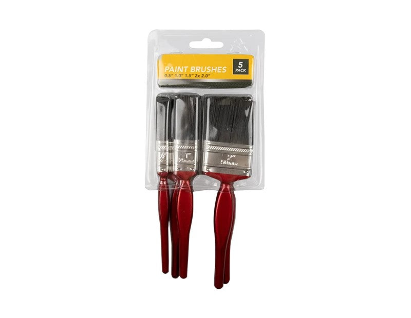 5 x Paint Brush Set Assorted Sizes 0.5" to 2" Wood Handle Synthetic Bristles DIY