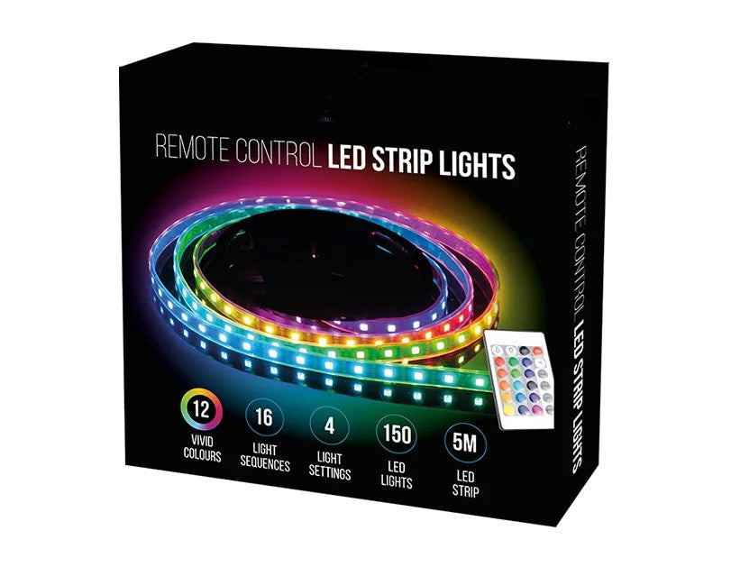 LED Strip Lights 5M Remote Control RGB 12 Colours 150 LEDs Waterproof Tape Light