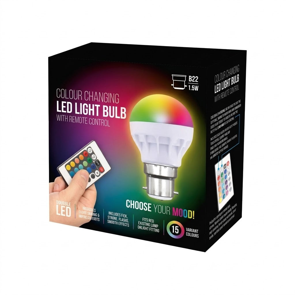 Colour Changing LED Light Bulb B22 Bayonet Mood Lighting with Remote Control 1.5