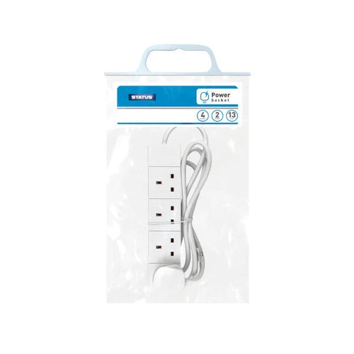 1m, 2m & 5m 4 Way Extension Lead Socket Gang Cable White Mains Power Plug