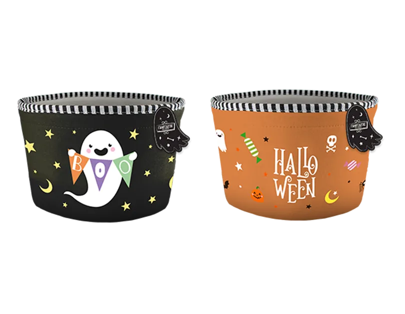 Halloween Embroidered Treat Basket Bucket Bag Trick Or Treat Candy Tote 25cm