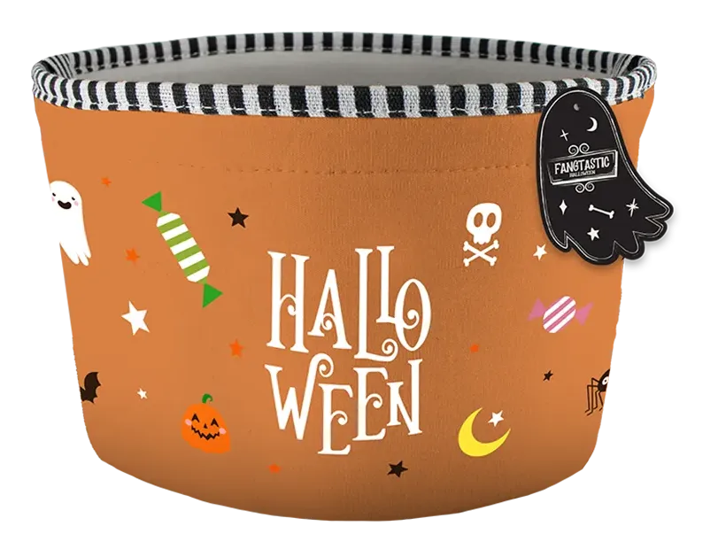 Halloween Embroidered Treat Basket Bucket Bag Trick Or Treat Candy Tote 25cm