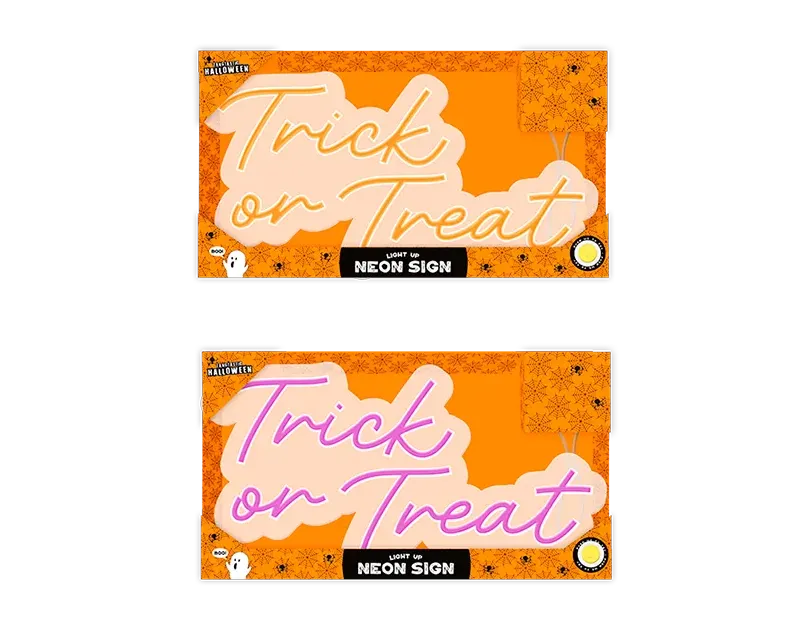Halloween Light Up Neon Trick Or Treat Sign LED Wall Light Window Decor Glow Lamp