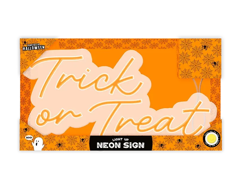 Halloween Light Up Neon Trick Or Treat Sign LED Wall Light Window Decor Glow Lamp