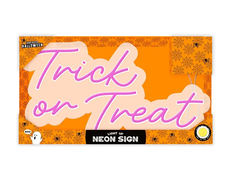 Halloween Light Up Neon Trick Or Treat Sign LED Wall Light Window Decor Glow Lamp