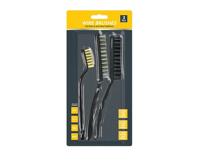 3 Pc Wire Brushes Set Nylon Steel Brass Bristles Rust Paint Removal Cleaning