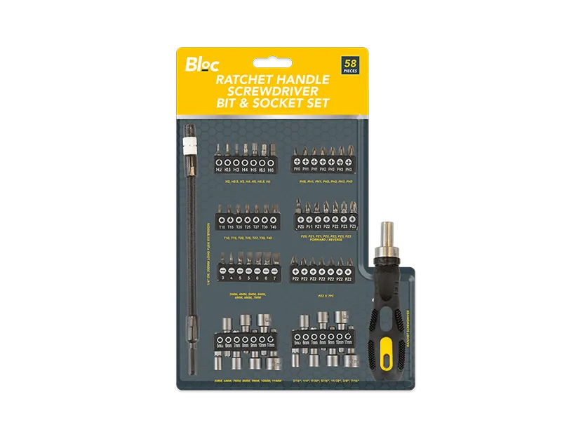 58 Pc Screwdriver & Bit Set Ratchet Handle Flexible Extension Socket Kit Tools