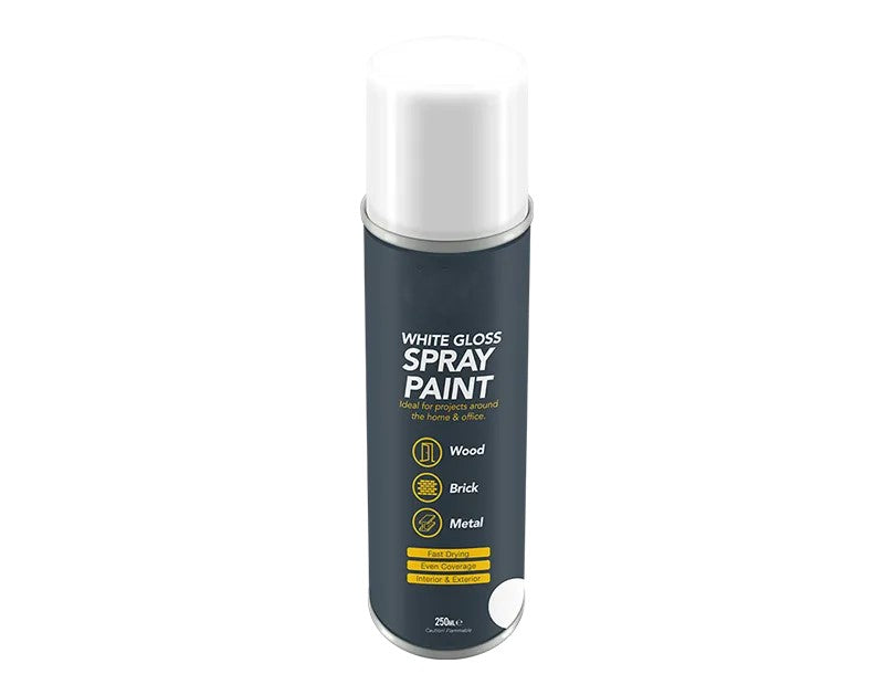 Gloss White Spray Paint 250ml Auto Car Metal Wood Interior Exterior Fast Drying
