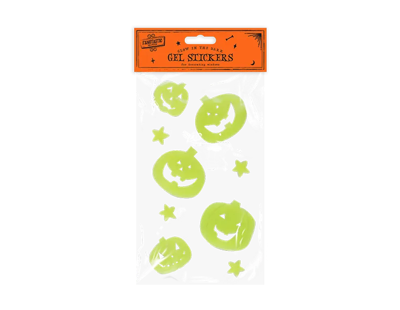 Glow In The Dark Halloween Gel Window Stickers 9 Pack Pumpkin Star Glass Clings