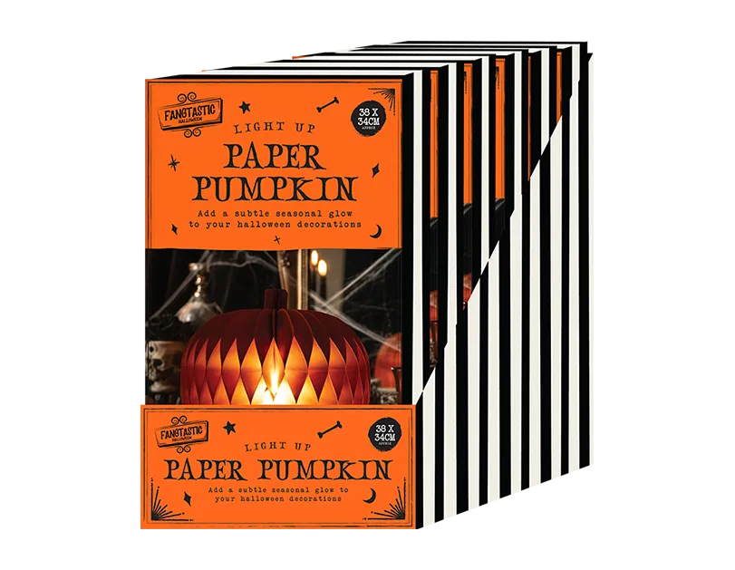 Halloween Light Up Paper Pumpkin LED Lantern Foldable Magnetic Lantern Decor 34cm